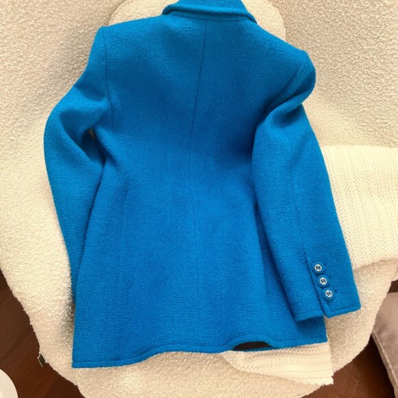 FREE AUTH! - Gucci Blue/Turquoise 2025 Wool GG Button Coat - IT 42 / US 6 - NWOT - Picture 8 of 11